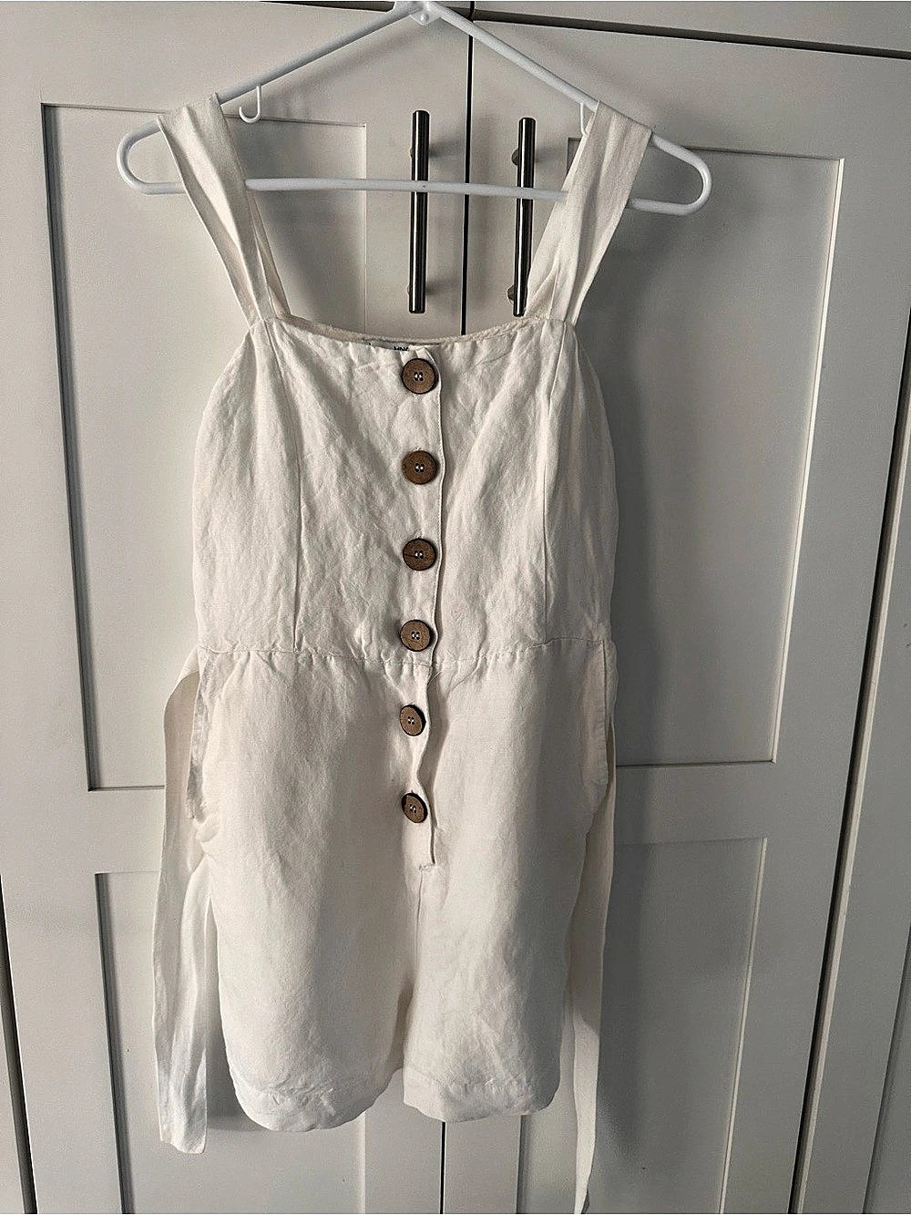 Mango Linen Button-Front Romper in White Size Small Like New
